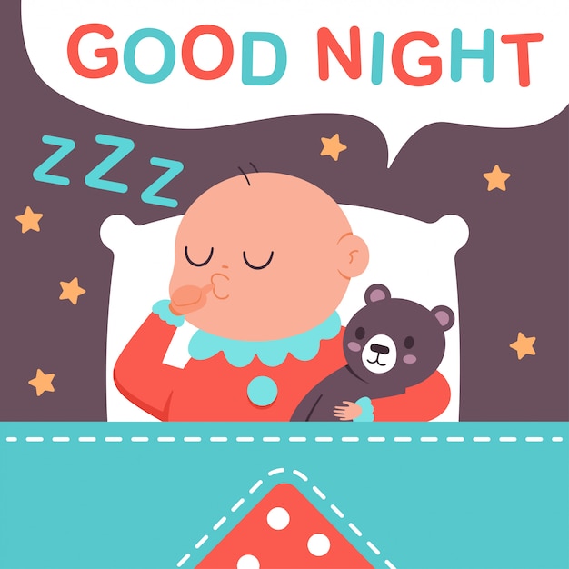 Vector good night vector cartoon illustration of a sweet sleeping baby nestled blanket.