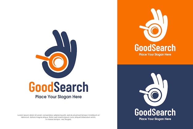 Vector good search vector logo template this design use hand and magnifying glass symbol suitable for business