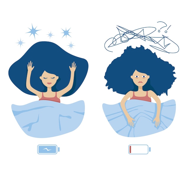 Vector good sleep and insomnia woman character concept