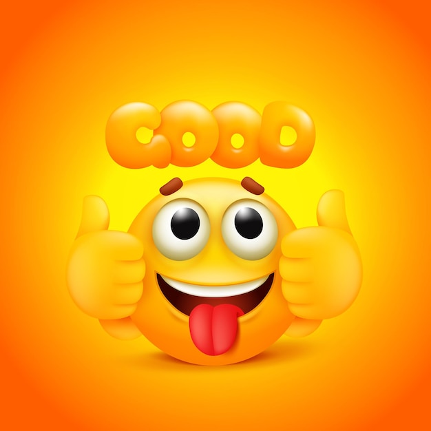 Vector good sticker with yellow cartoon emoji character.