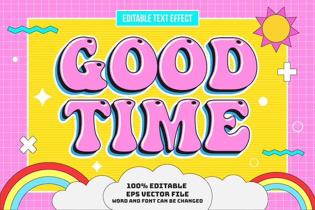 Good Time bewerkbare teksteffect trendy cartoonstijl