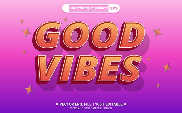 Vector good vibes 3d editable retro vector text style effect