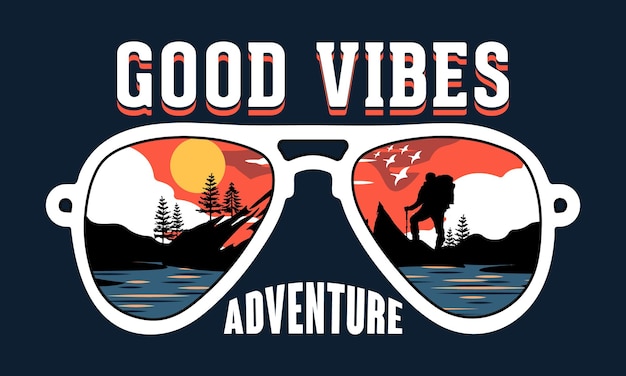 Good Vibes Adventure タイポグラフィ ベクトル イラストとカラフルなデザイン