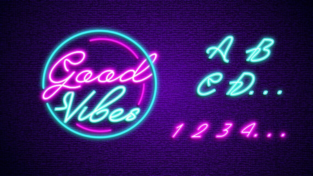 Good vibes alphabet neon sign lettering