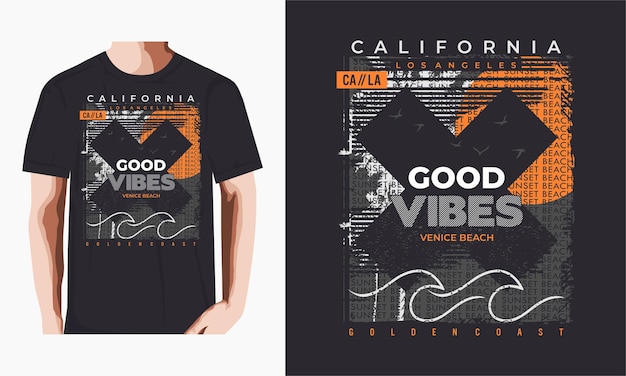 ベクトル 良い雰囲気、カリフォルニアのビーチと手のひらのtシャツ