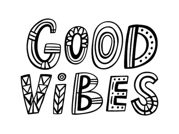 Vector good vibes lettering poster card print ethnic style vector illustration