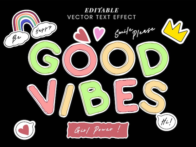 Vector good vibes only motivational text effect with retro 80's design style typography