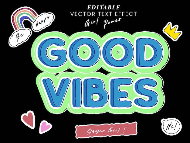 Vector good vibes only motivational text effect with retro 80's design style typography