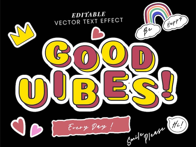 Vector good vibes only motivational text effect with retro 80's design style typography