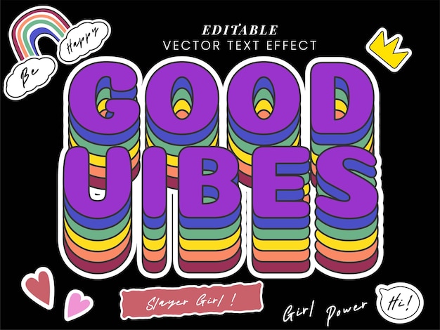 Vector good vibes only motiverende teksteffect met retro 80's design style typografie