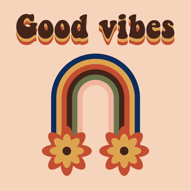 Good vibes onlymotivational lettering in retro groove style