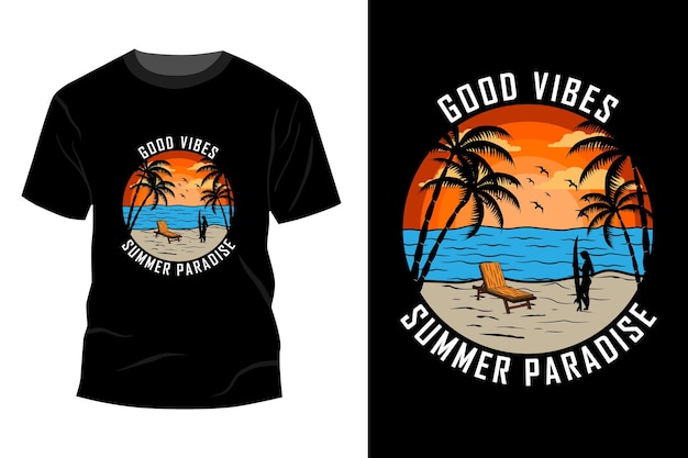 Vector good vibes summer paradise t-shirt mockup design vintage retro