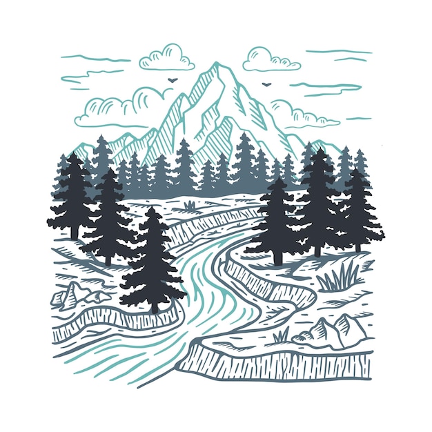 Good view of nature with river graphic illustration vector art tshirt design