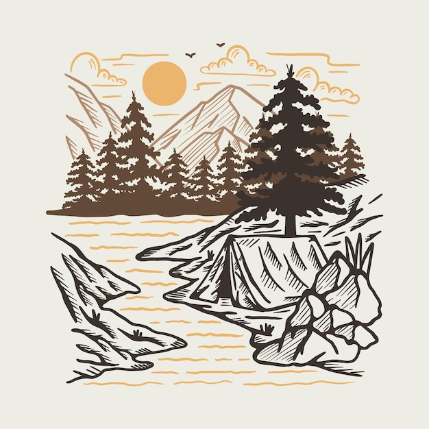 Good view of nature with river graphic illustration vector art
tshirt design