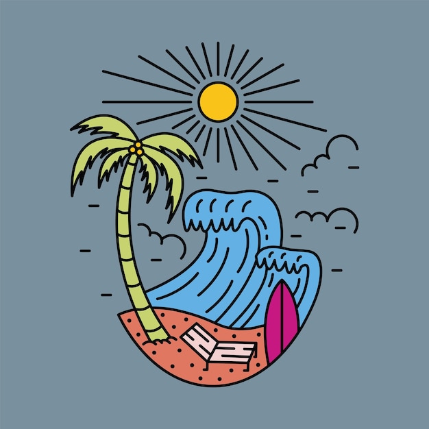 Buona onda per il surf in estate grafica illustrazione grafica vettoriale design tshirt