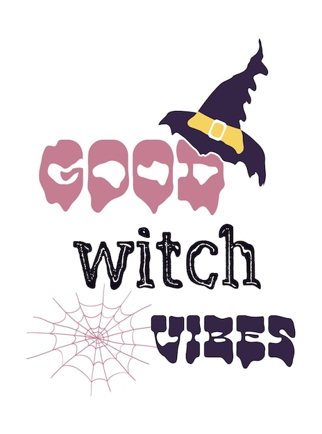 Good Witch Vibes typografie poster. Halloween psychedelisch smeltend ontwerp voor dames T-shirt print