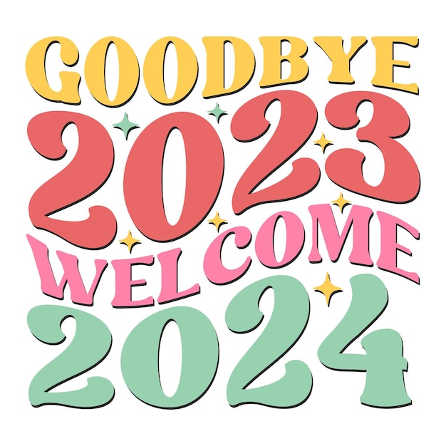 Vector goodbye 2023 welcome 2024 retro design