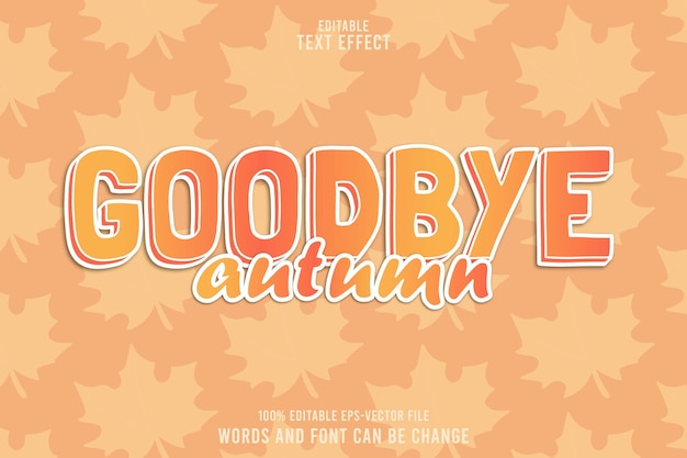 Прощай, осень, редактируемый текстовый эффект, тиснение в современном стиле