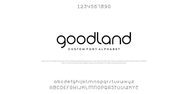 Goodland futuristico minimalista display font alfabeto carattere tipografico lettere e numeri tipografia