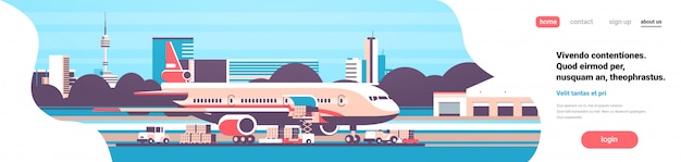 Goods transport landing page with airplane