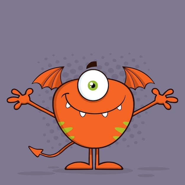 Goofy Monster stripfiguur met gastvrije open armen. Vector illustratie wenskaart