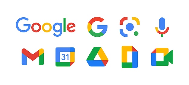 Google アプリケーションのアイコンとボタンのセット 編集 孤立ベクトル リヴネ ウクライナ 2023年11月22日