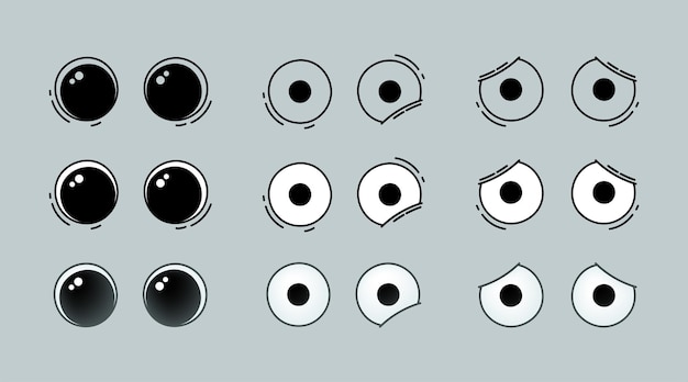 Vector googly eyes doodle facial expression vector set plastic wobbly eyeball collection for toy face decoration