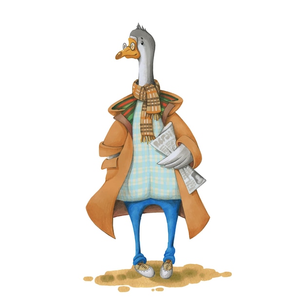 Vector goose in a coat and a newspaper.