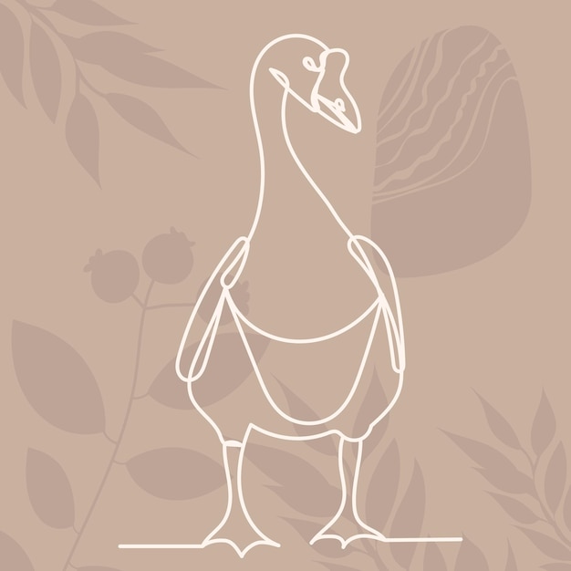 Vector goose drawing by one continuous line isolated