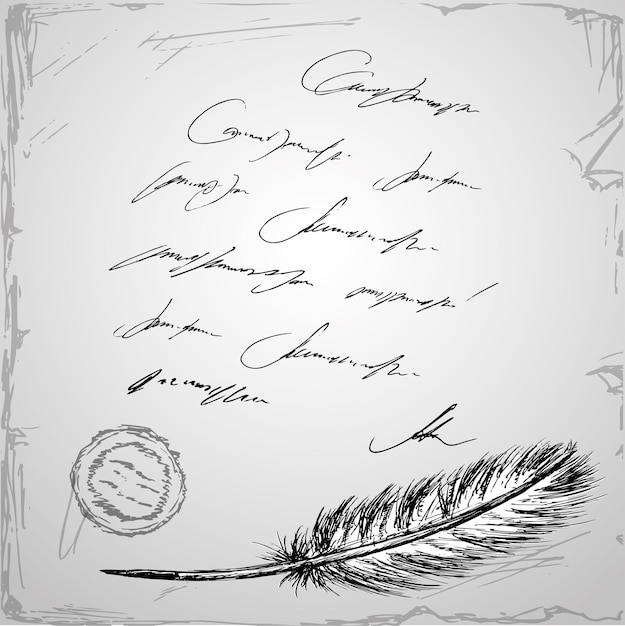 Vector goose feather and old paper with inscription hand drawn vector background