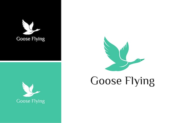 Design del logo volante dell'oca, vettore animale dell'ala