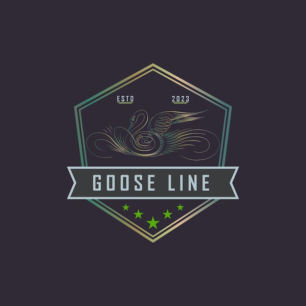 Goose line-logo met een lint en een vliegende vogel