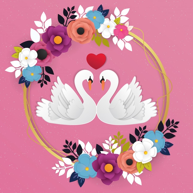 goose love icon and flower background vector