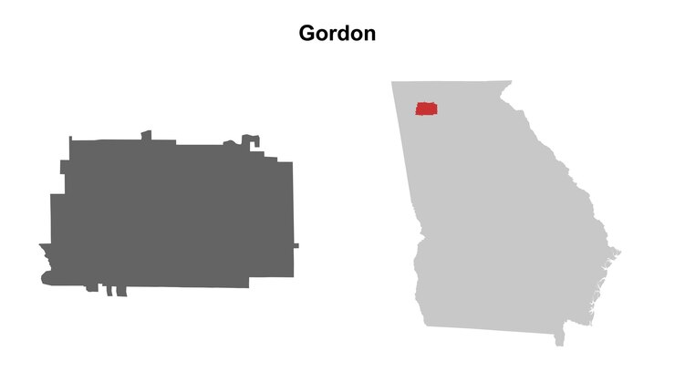 Vector gordon county georgia blank outline map set