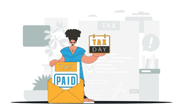 Vector gorgeous man holds a calendal in his hand tax day an illustration demonstrating the importance of paying taxes for economic development