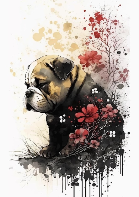 Gorgeous Pug Dog Watercolor Illustration for Posters