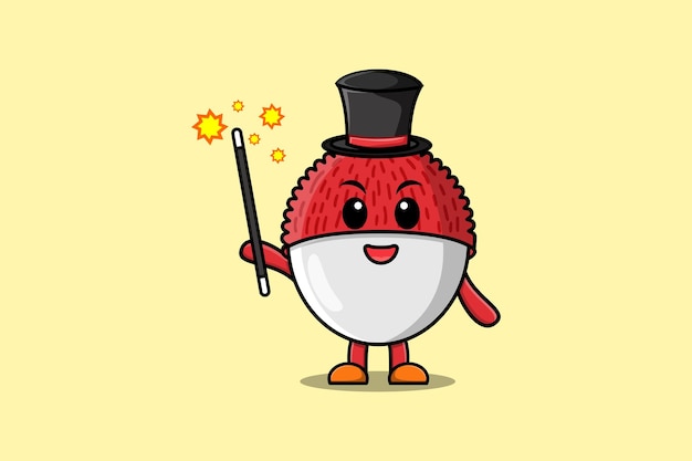 A gorgeous smart cute cartoon magician Lychee style design in flat cartoon style illustration