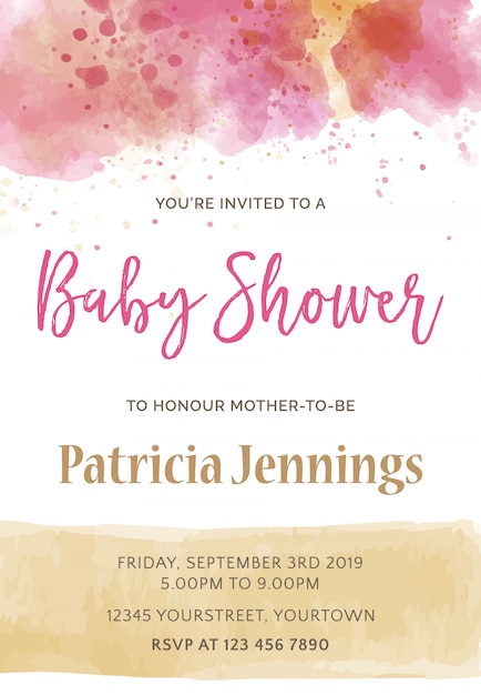 Vector gorgeous watercolor baby shower invitation