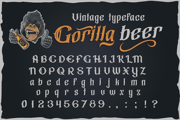 Gorilla bier vintage vector label lettertype