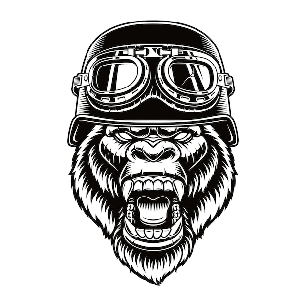 gorilla biker character isolated on white