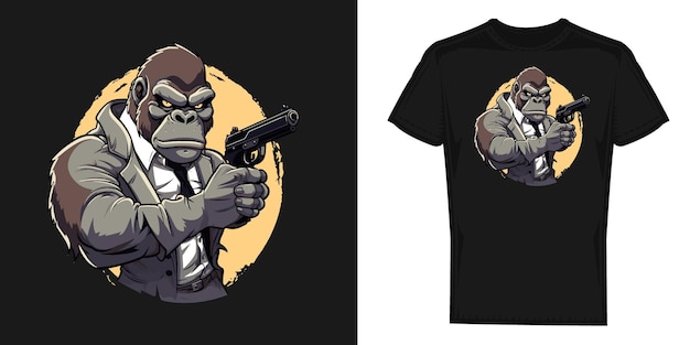 Gorilla cartoon character holding a gun Halloween Costume vector design graphics for tshirt prints