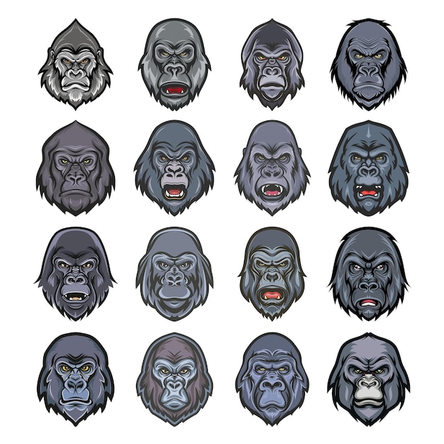 Gorilla cartoon dierenhoofd collectie iconen vector illustratie