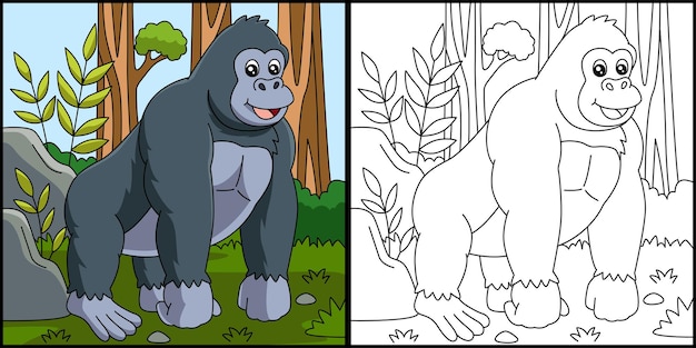 Gorilla Coloring Page Vector Illustration