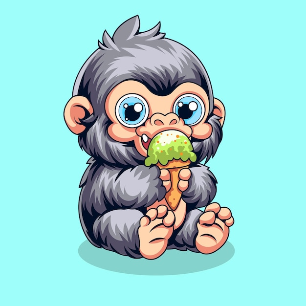 Vector gorilla cute with ice cream