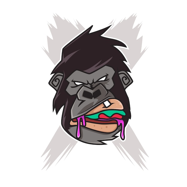 Vector gorilla die een hamburger eet