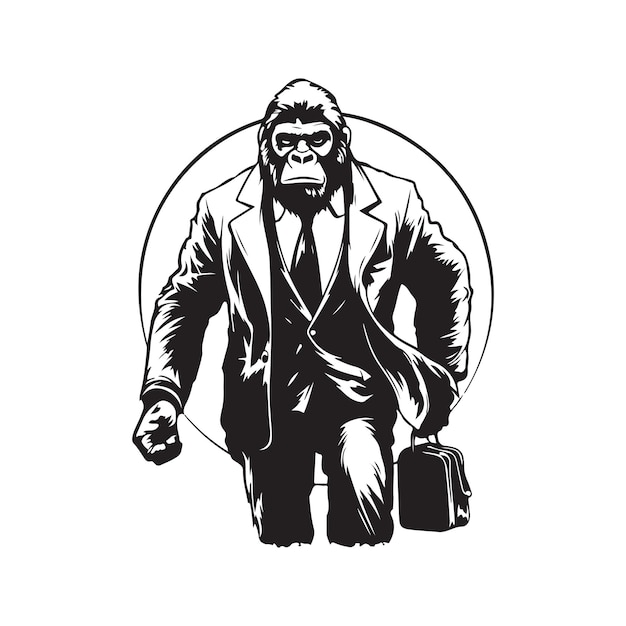 Gorilla dragen pak vintage logo lijntekeningen concept zwart-witte kleur hand getekende illustratie