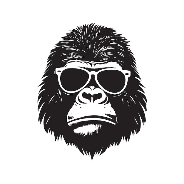 Gorilla dragen zonnebril vintage logo lijntekeningen concept zwart-witte kleur hand getekende illustratie