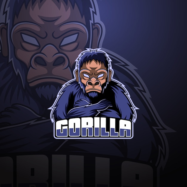 Vettore gorilla esport logo design mascotte