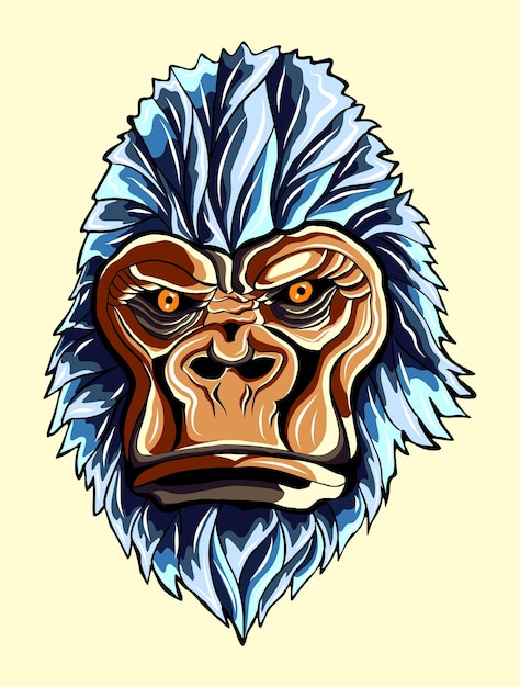 the gorilla face illustration with line color art vector