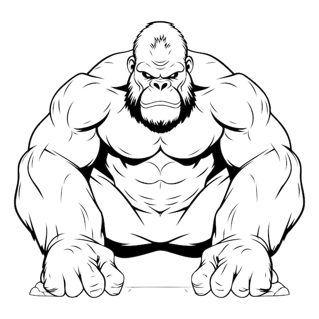 Gorilla Fitness Muscular Bodybuilder Cartoon Mascot Illustration